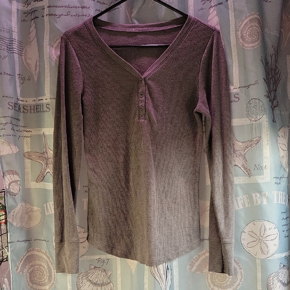 Time and Tru Women's Long Sleeve Medium Thermal Knit Top - Gray